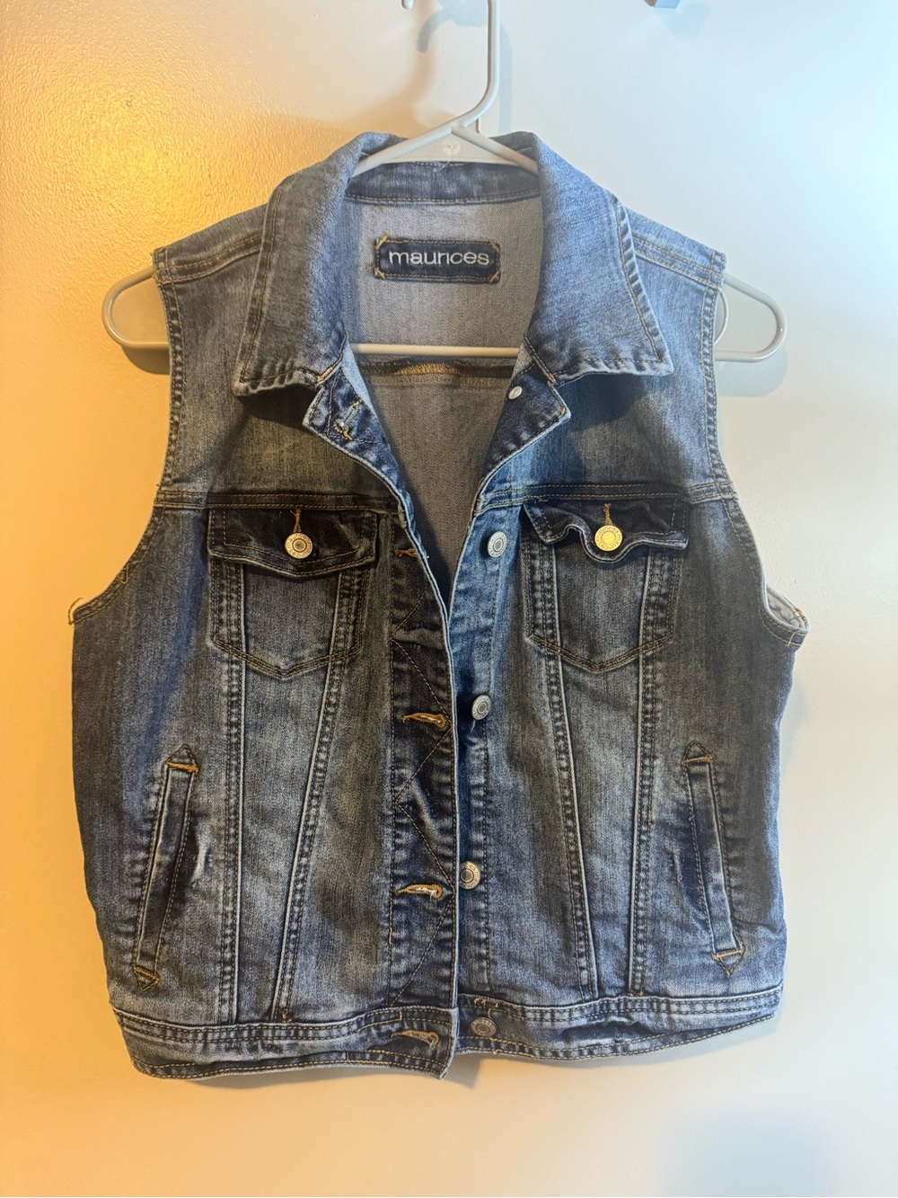 Maurices Denim Vest in Light Blue with Contrast Stitching